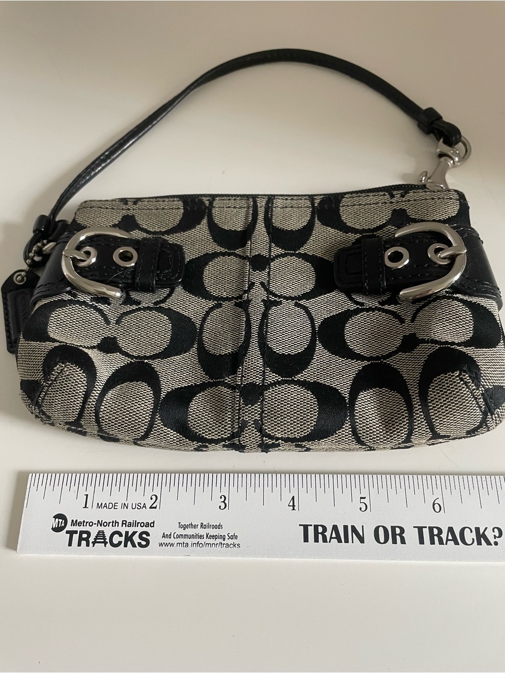 Coach Kristen Black and Khaki Signature Canvas Wristlet